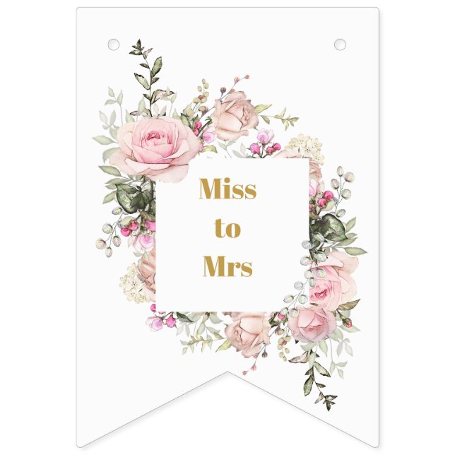 Bannière À Fanions Fête des mariées Rose Roses Mlle à Mme (Seizième drapeau)