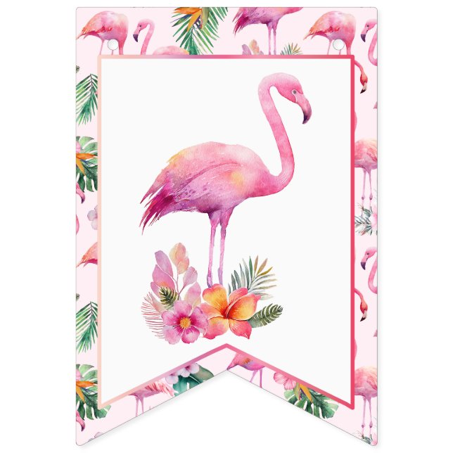 Bannière À Fanions Flamant rose Baby shower rose Tropical Accueil (Premier drapeau)