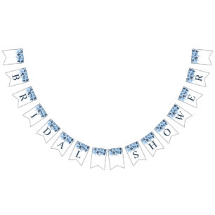 Bannière À Fanions Fleurs de cortège de mariage écriture bleu marine