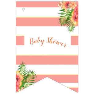 Bannière À Fanions Fleurs tropicales Baby shower corail rose
