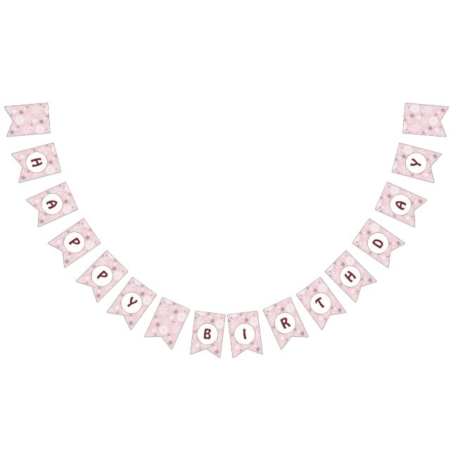 Bannière À Fanions Flocon de neige rose pâle Joyeux anniversaire (Tout)