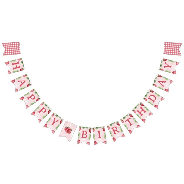 Bannière À Fanions Fraise rose mignonne Joyeux anniversaire (Tout)