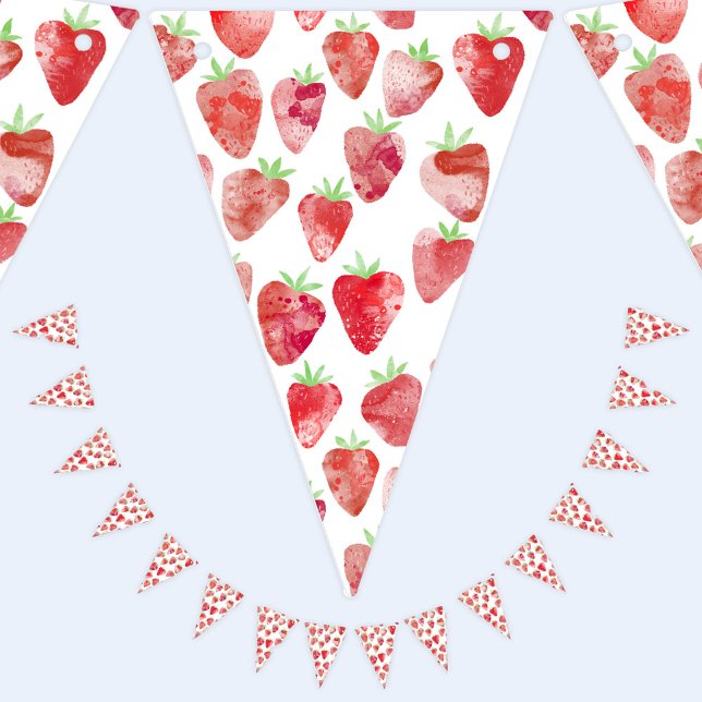 Bannière À Fanions Fraise Watercolor Party (Strawberry watercolor party bunting flag decor)