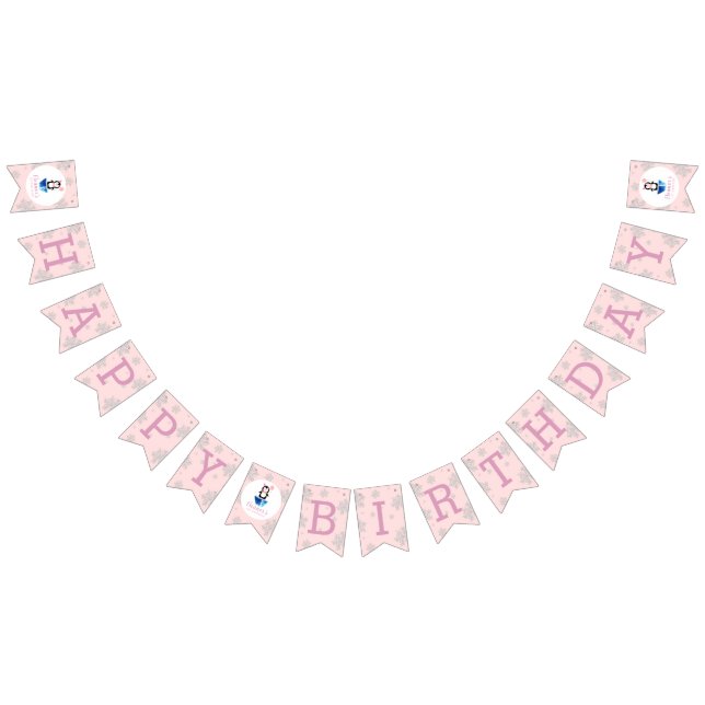 Bannière À Fanions Girls Winter Wonderland mignon Penguin rose Annive (Tout)