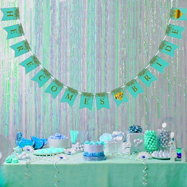 Bannière À Fanions Glam Bride Turquoise Gold Sparkle Twinkle ShowPart (Créateur téléchargé)