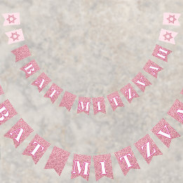 Bannière À Fanions Glam Pink Sparkle Girl Chic Elegant Bat mitzvah