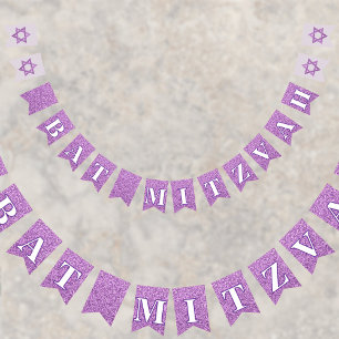 Bannière À Fanions Glam Purple Sparkle Girl Chic Elegant Bat mitzvah