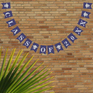 Bannière À Fanions Graduation Marine Bleu Argent Classe D'Année Perso