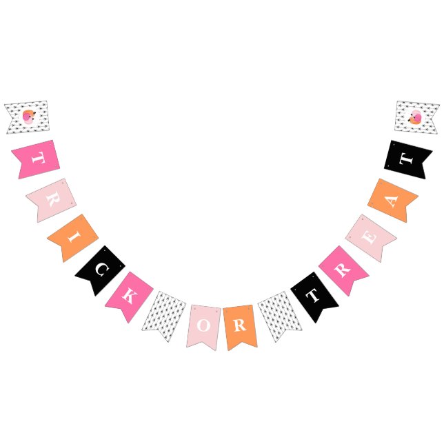 Bannière À Fanions Halloween TRICK OU TRAITER Citrouilles roses et ar (Tout)