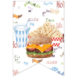 Bannière À Fanions Hamburger Fries Fast Food BBBQ Diner Tailgate