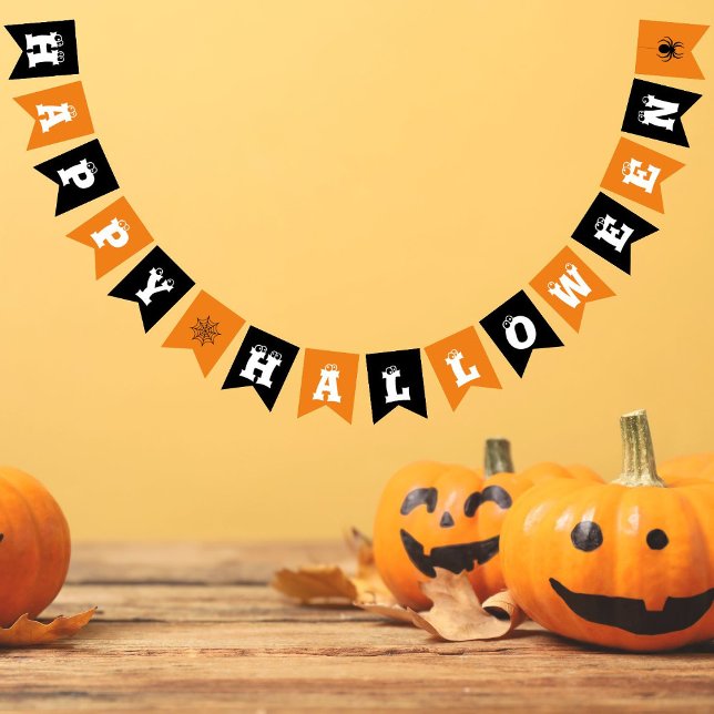 Bannière À Fanions Happy Halloween Motif noir orange (Créateur téléchargé)