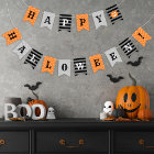 Happy Halloween orange noir et gris motif