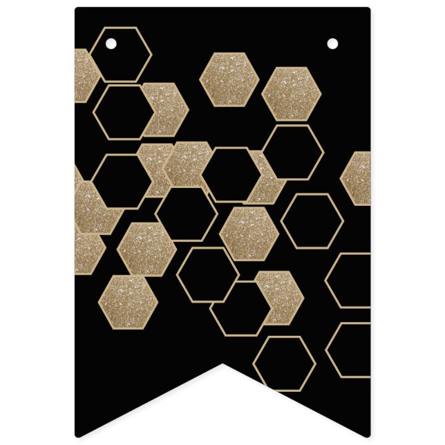 Bannière À Fanions hexagone géométrique moderne noir et or partie (Premier drapeau)