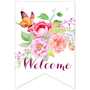 Bannière À Fanions holiES - le ressort d'aquarelle fleurit le bouquet