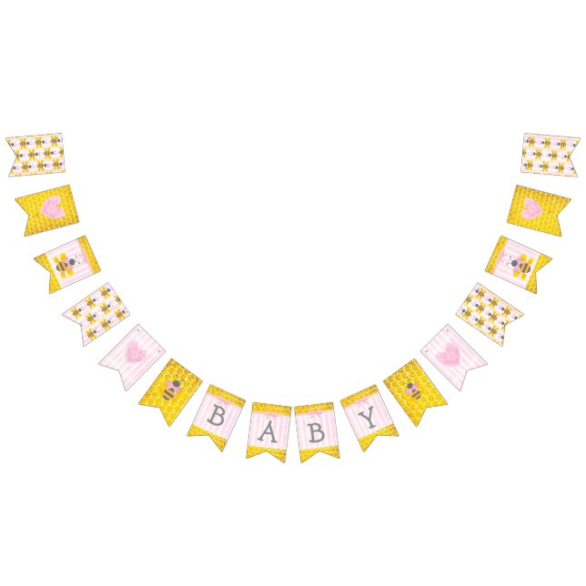 Bannière À Fanions Honeybee Bumblebee Honeycomb Rose Girl Baby shower (Tout)