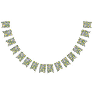 Bannière À Fanions Jaune clair et Lilac Violet Rose Mariage Floral