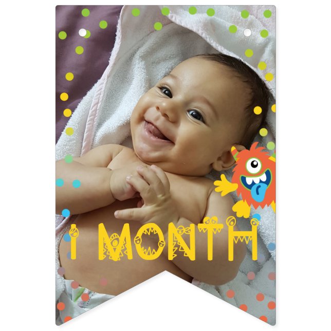 Bannière À Fanions Joli petit monstre photo mensuelle anniversaire (Troisième drapeau)