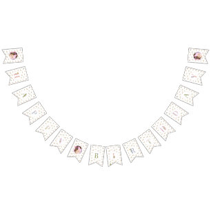 Bannière À Fanions Jolie fille de fleurs d'aquarelle Joyeux anniversa