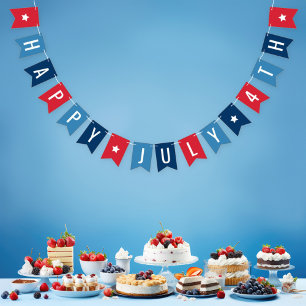 Bannière À Fanions Joyeux 4 juillet Lettre Rouge Blanc Bleu