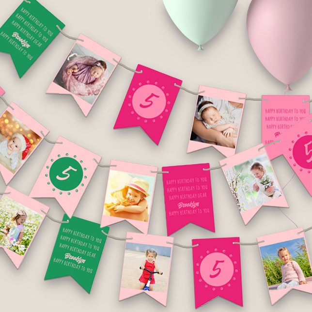 Bannière À Fanions Joyeux anniversaire à vous n'importe quel âge rose (Créateur téléchargé)