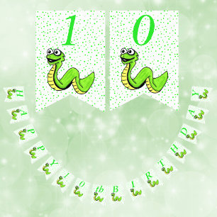 Bannière À Fanions Joyeux Anniversaire Cartoon Vert Serpent Pois