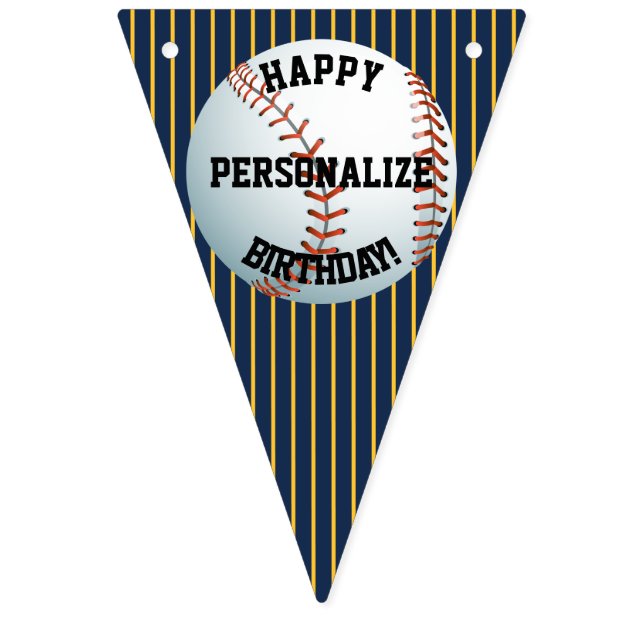 Bannière À Fanions Joyeux anniversaire du baseball personnalisé (Premier drapeau)