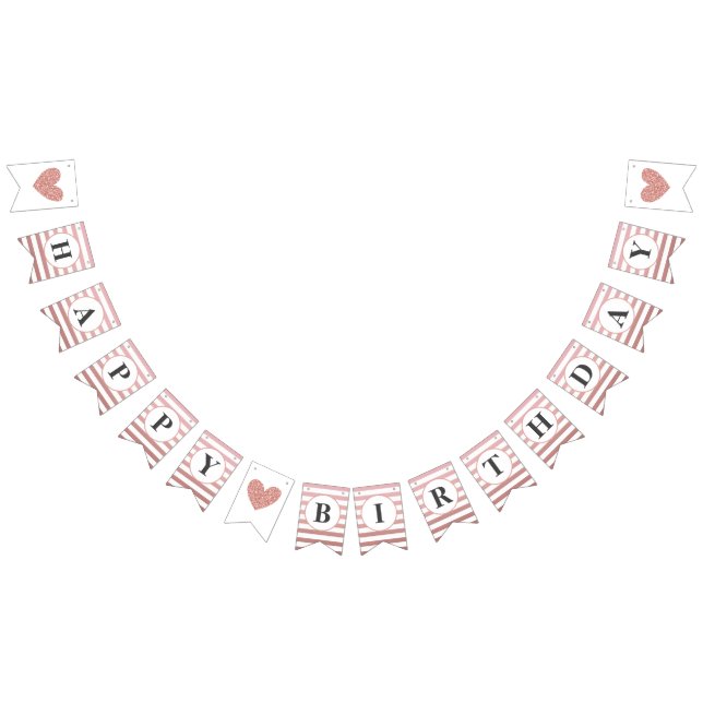 Bannière À Fanions Joyeux anniversaire du Rose Gold Stripe Chic Party (Tout)