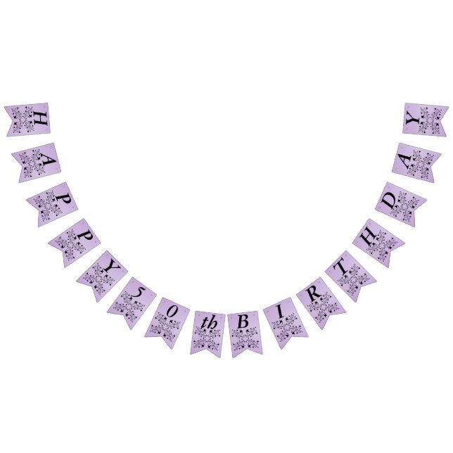 Bannière À Fanions Joyeux Anniversaire Elégante Fleurs Noires Violet (Tout)