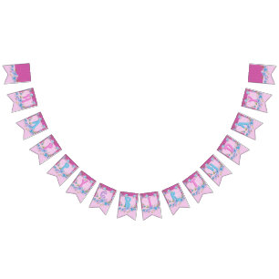 Bannière À Fanions Joyeux anniversaire Floral rose violet Pois Parti