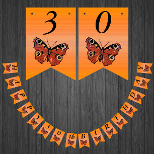 Bannière À Fanions Joyeux Anniversaire Joli papillon Monarque Orange