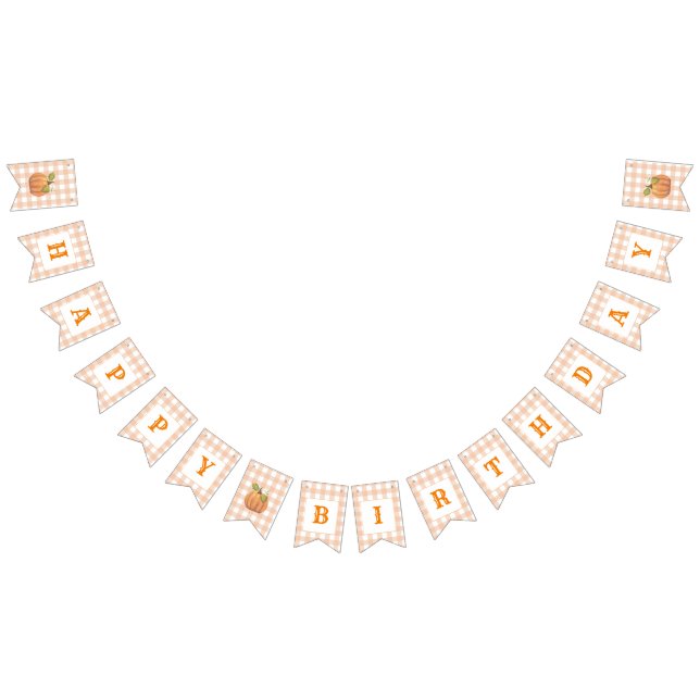 Bannière À Fanions Joyeux anniversaire Orange En vichy Party (Tout)