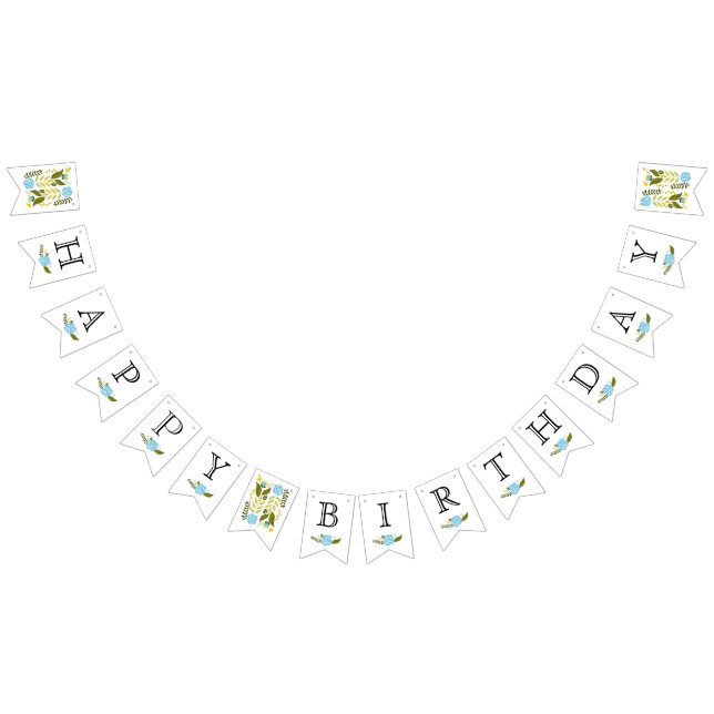 Bannière À Fanions Joyeux aqua d'anniversaire, fleurs jaunes mignonet (Tout)
