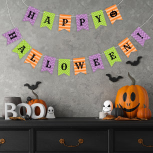 Bannière À Fanions Joyeux Halloween orange violet vert motif