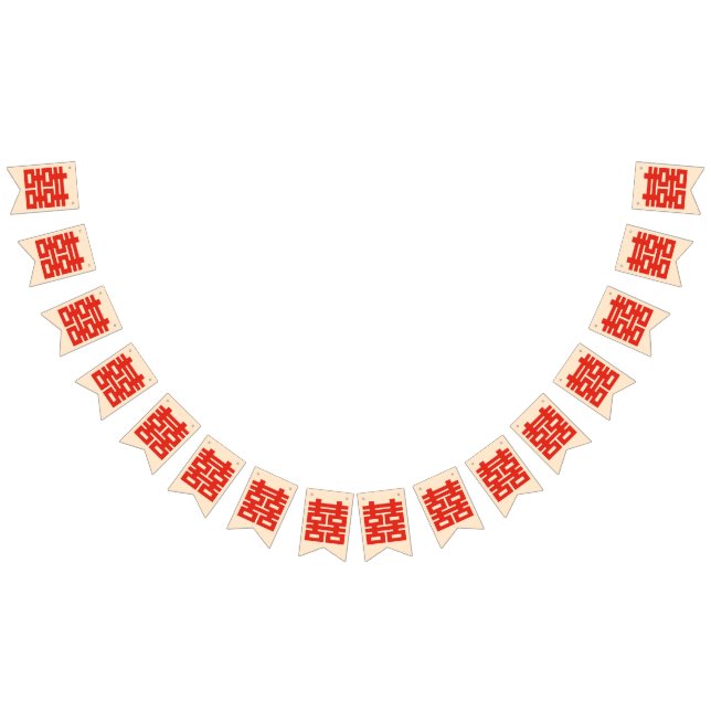 Bannière À Fanions Joyeux Mariage Rouge Double Bonheur (Tout)