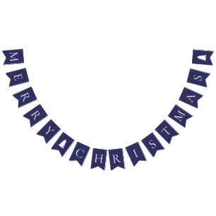 Bannière À Fanions Joyeux Noël blanc bleu de la marine