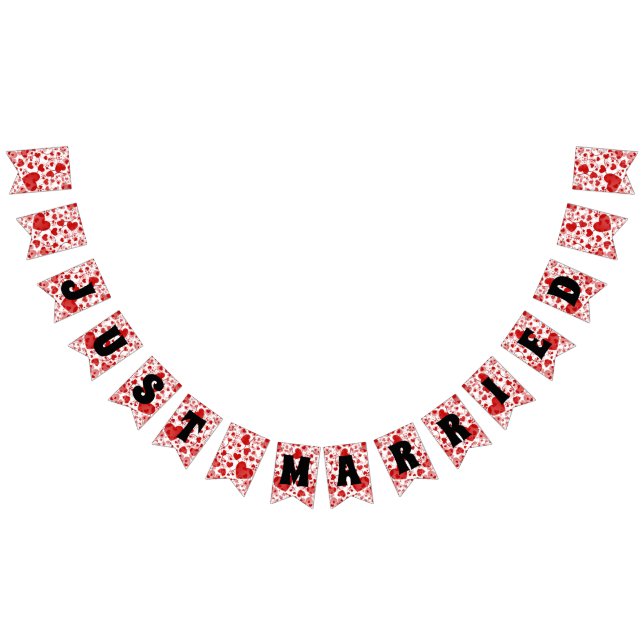Bannière À Fanions JUST MARRIED - coeur amour motif design 2 (Tout)