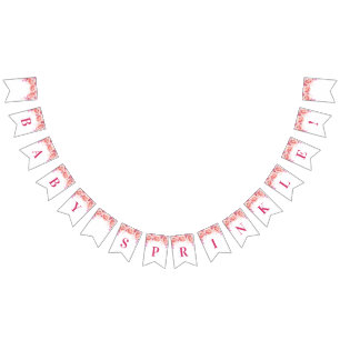 Bannière À Fanions Le bébé arrosent les fleurs roses d'aquarelle de