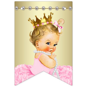 Bannière À Fanions Le tutu rose de ballerine d'or perle le baby