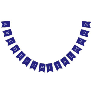 Bannière À Fanions Lettres OpenFace Marine et Blanc personnalisées