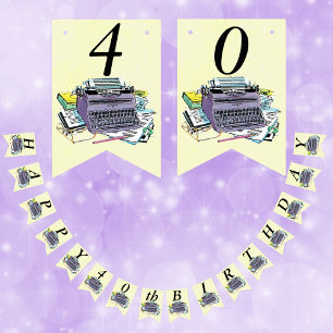 Bannière À Fanions Livres de machine à écrire manuelle violette Anniv