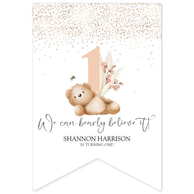 Bannière À Fanions L'ours et l'abeille premier anniversaire (Premier drapeau)