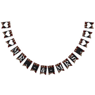 Bannière À Fanions M. et Mme gothiques floraux de noir de crânes de