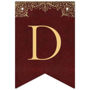 Bannière À Fanions Mariage Bourgogne Gold Noms Vintage Élégant Rouge