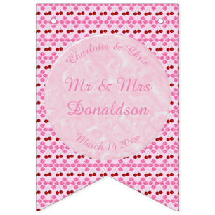 Bannière À Fanions Mariage rose Printemps Cerisiers en fleurs et ceri