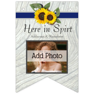 Bannière À Fanions Mariage rustique Tournesol bleu gris bois