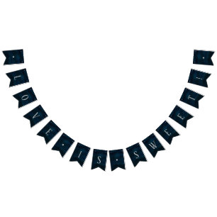 Bannière À Fanions Marine Luster Dark Blue Love is Sweet Mariage