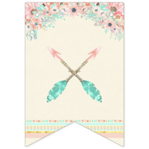 Bannière À Fanions Menthe tribale chic de rose de pêche de plume de