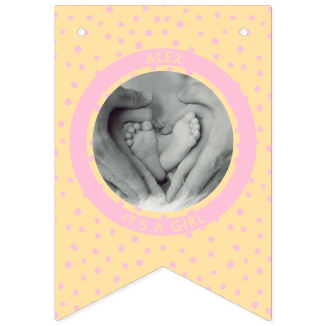 Bannière À Fanions Modern Pink C'est une fille Nouveau bébé photo de  (Troisième drapeau)