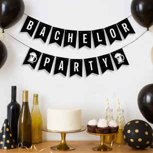 Bannière À Fanions Moderne minimaliste Gros Gras Black Bachelor Party