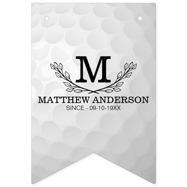 Bannière À Fanions Motif de balle de golf personnalisé Nom Monogramme (Premier drapeau)